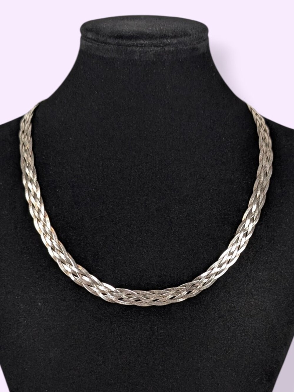 Vintage Milor Sterling Silver 5-Strand Herringbone Woven Chain Necklace